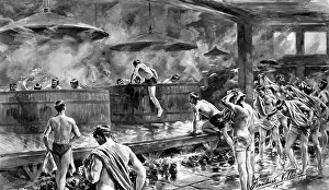 Vats: Soldiers bathing in a brewery during World War I