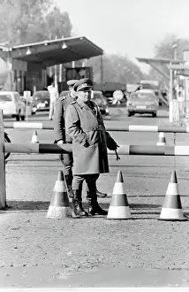 Cyrillic: Soldiers at a checkpoint, East Berlin, Germany