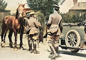 Commandeering: Soldiers commandeering horses at Bexhill, WW1
