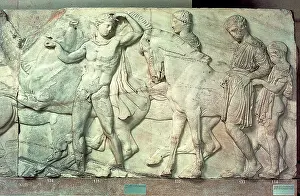 Parthenon: Soldiers depicted in the Parthenon frieze, a high-relief
