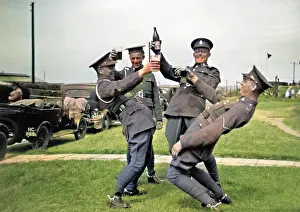 Toasting: Four soldiers enjoying beer near Okehampton, Devon