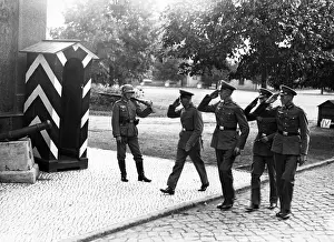 Sentry: Soldiers leaving the barracks, 1935