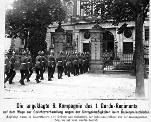 Convicted: Soldiers march in a building, 1912