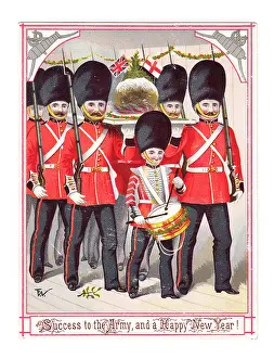 Bearskins: Soldiers marching on a New Year card