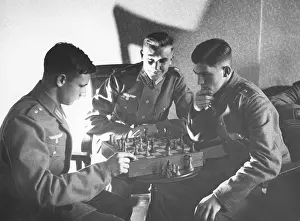Compulsory: Soldiers playing chess in the barracks Berlin-Ruhleben