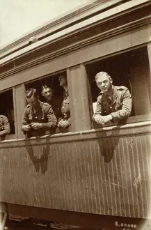 Auerbach: Soldiers on a train, leaving for the Western Front, WW1