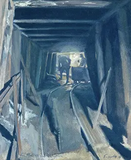 Passageway: Two soldiers in underground passageway, WW1
