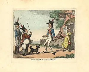 Miseries: Three soldiers in uniform parading outside a tavern