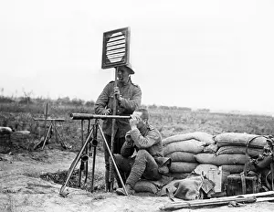 Signalling: Two soldiers using a signalling shutter, WW1