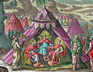 Harp: Solomon. King of Israel. Engraving. Colored