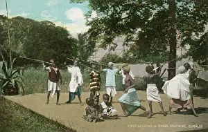 Spears: Somali boys practicing spear throwing