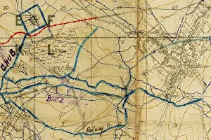 Hebuterne: Somme Map of trenches on the battlefield during WWI