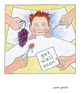 Thermometer: Get Well Soon - Man in bed