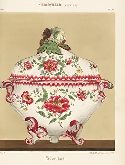 Meurthe: Soup dish or soupiere with botanical decoration