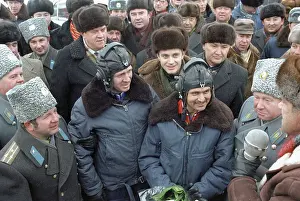 Landed: Soviet cosmonauts Lebedev and Berezovoy landing
