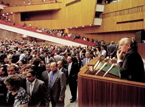 Winds: Soviet leader Mikhail Gorbachev during 28th Congress