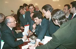 Basins: Soviet leader Mikhail Gorbachev meets miners, 1990