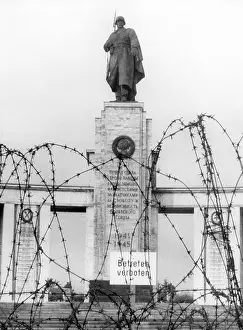 Fenced: Soviet memorial in Berlin behind barbed wire