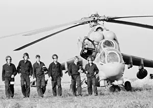 Kuybyshev: Soviet Mil Mi-24 helicopters training flight at