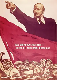 Charging: Soviet poster, Lenin points the way forward