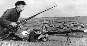 Disrupting: Four Soviet (Russian) partisans with fixed bayonets