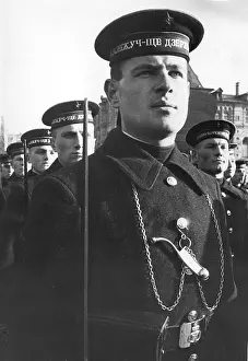 Boatswains: Soviet sailors during the parade for the anniversary of the