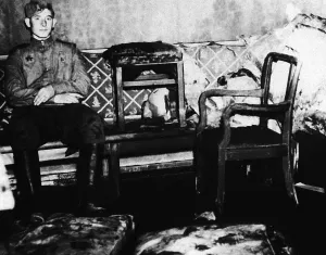 Upholstered: Soviet soldier in the Fuhrerbunker, 1945