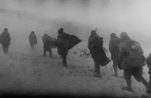 Bsloclcgr: Soviet soldiers marching in blowing snow in 1944