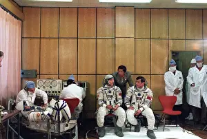Crewmembers: Soviet Soyuz T-8 space crew before launch, 1983