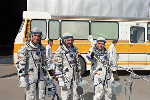 Crewmembers: Soviet Soyuz T-8 space crew before launch, 1983