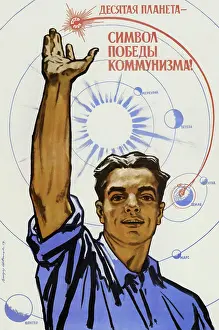 Rivalry: Soviet space poster of a civilian raising