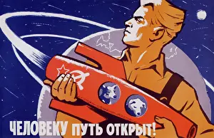 Rivalry: Soviet space poster featuring space dogs