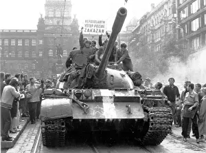 Authorized: Soviet tank - Wenceslas Square - Prague - protest - banner