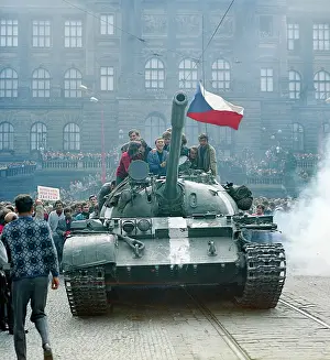Libor: Soviet tank - Wenceslas Square - Prague - protest - flag