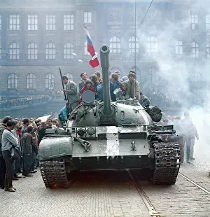 Libor: Soviet tank - Wenceslas Square - Prague - protest - flag