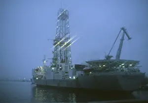 Drilling: Soviet Viktor Muravlenko drillship in Murmansk, 1982