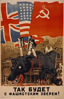 Lcgr1406: Soviet World War 2 poster. Flags of Allies supported