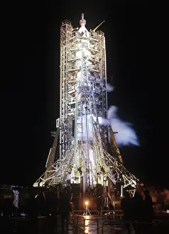 Salyut: Soyuz 10 spaceship on launching site, 1971