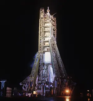 Salyut: Soyuz 10 spaceship on launching site, 1971