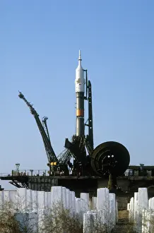 Salyut: Soyuz T-7 spaceship on launch pad, 1982