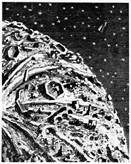 Lune: The space capsule Columbiad orbiting close to