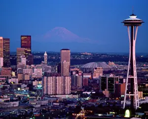 Snowcapped: Space Needle and King Dome Mt. Rainier in Background