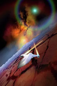 Afterburner: A spacecraft flys over another world