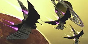Saturn: Three spacecraft pass by one of Saturn's moons on their ?