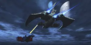 Propulsion: Spaceship blasts a laser beam toward an enemy battleship