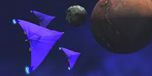 Orbit: Spaceships fly through space to investigate an alien planet