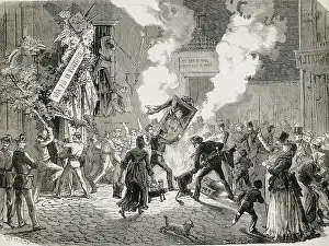 Pyre: Spain (1873). First Republic. Anticlerical demonstration
