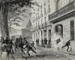 Rambla: Spain (1884). Barcelona. Explosion of a grenade