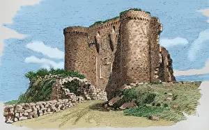 Strengthened: Spain, Astorga. Ruins of the old castle. Engraving