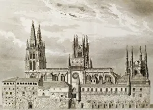 Castile: Spain. Burgos Cathedral. Engraving